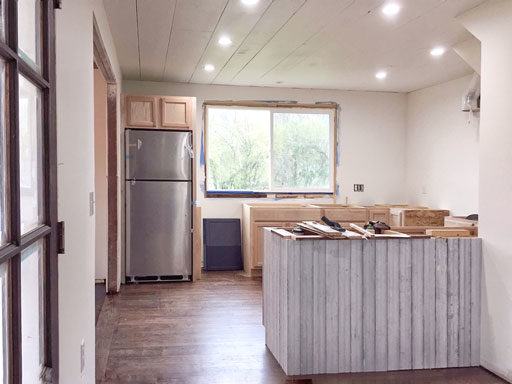 reclaimed wood in a farmhouse kitchen island 