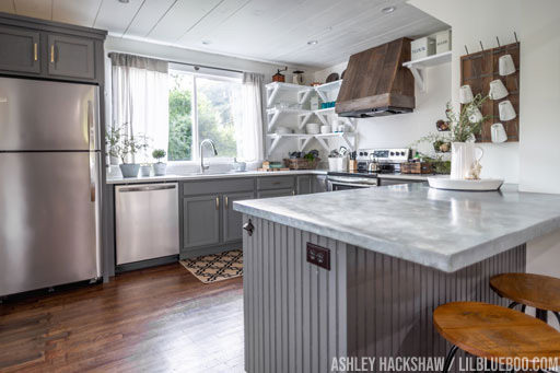 Our Farmhouse Kitchen - DIY Painted Stock Cabinets and Open Shelves