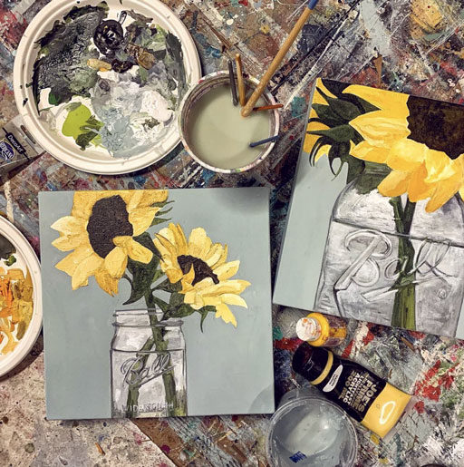 Mason jar painting and sunflower painting