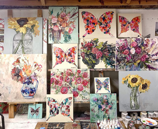 Art studio - butterfly paintings by ashley hackshaw