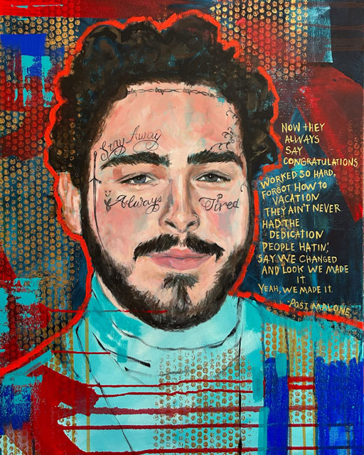 Post Malone Art Posty Painting portrait quote by artist Ashley Hackshaw